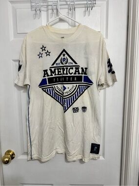 American Fighter Cream Short Sleeve Tee with Blue Graphic